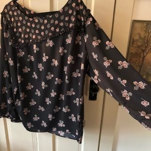LOFT Plus 22 Dark Floral Ruffled Black Boho Top